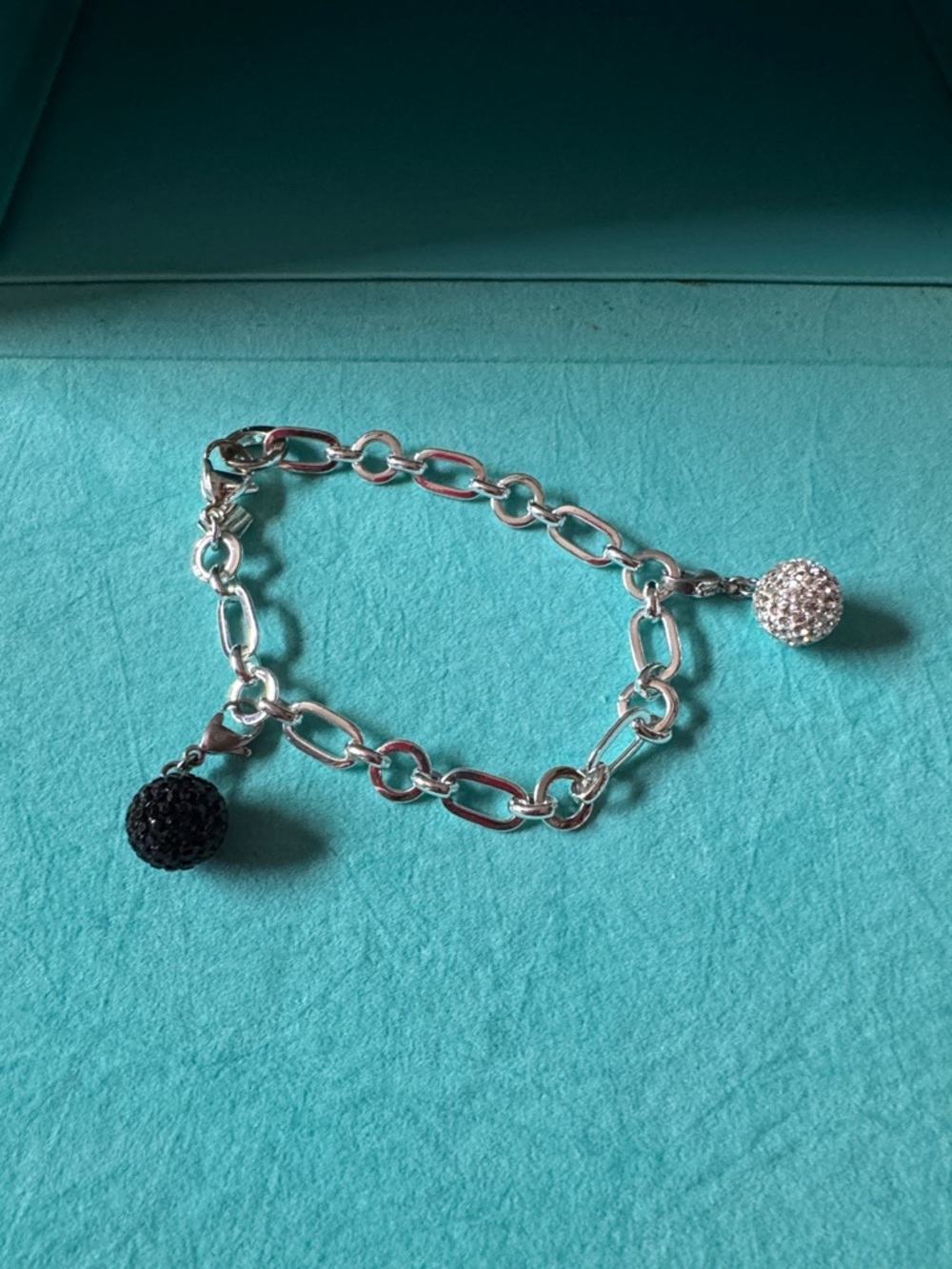 Origami Owl Silver Chain Bracelet with Black and White Pavé Charms